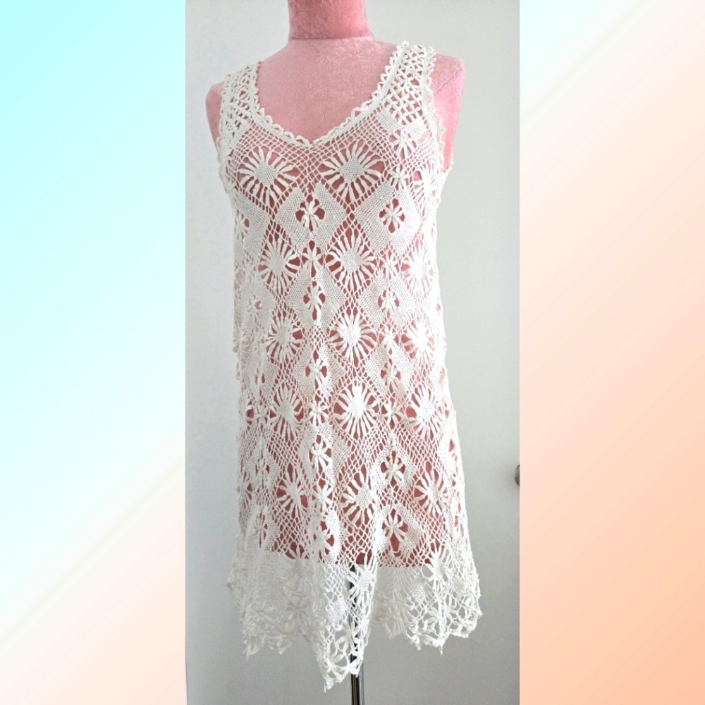 Crochet Mini Dress Beach Coverup Size‎ S